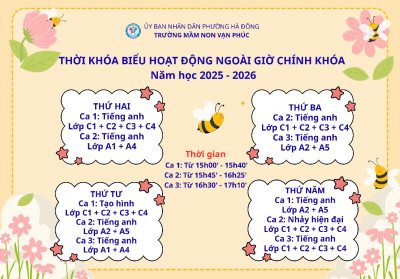 THỜI KHOÁ BIÊU HOẠT ĐỘNG NGOÀI GIỜ CHÍNH KHOÁ