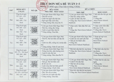 THỰC ĐƠN MÙA HÈ THÁNG 5/2026