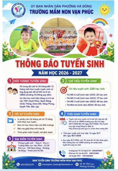 Trường MNVP thông báo tuyển sinh