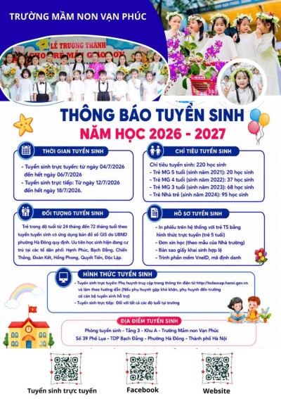 🌷 TRƯỜNG MẦM NON VẠN PHÚC – NƠI ƯƠM MẦM NHỮNG ƯỚC MƠ TUỔI THƠ 🌷