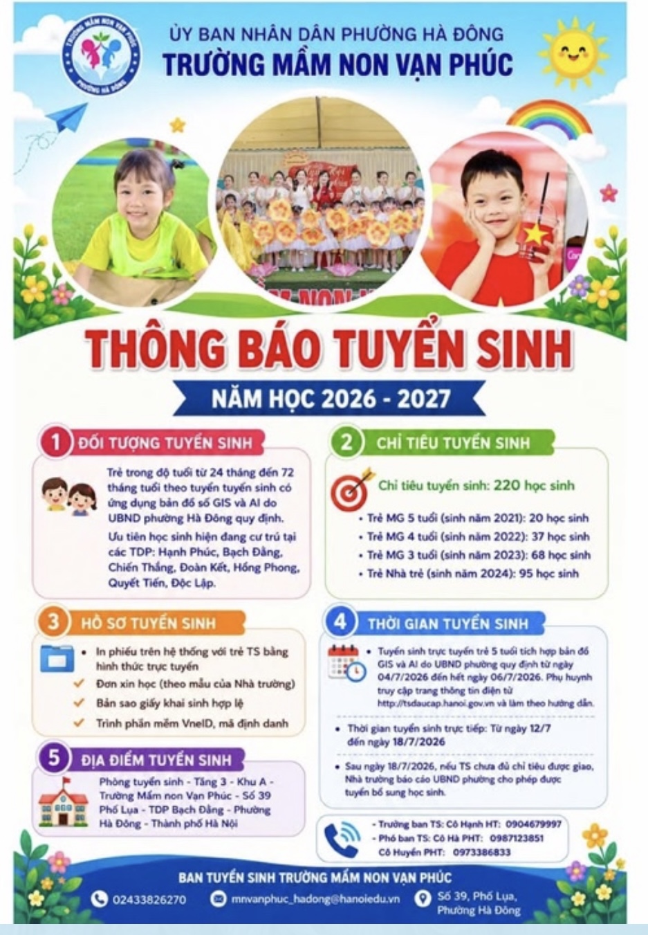 Trường MNVP thông báo tuyển sinh năm học 2026-2027