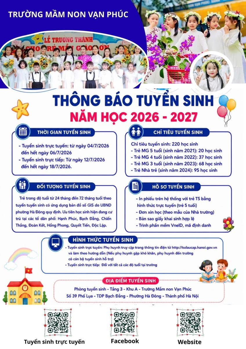🌷 TRƯỜNG MẦM NON VẠN PHÚC – NƠI ƯƠM MẦM NHỮNG ƯỚC MƠ TUỔI THƠ 🌷